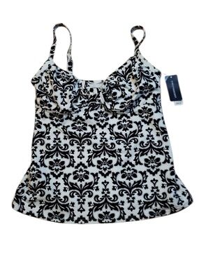Land’s End Tankini Top, black, white, size 2